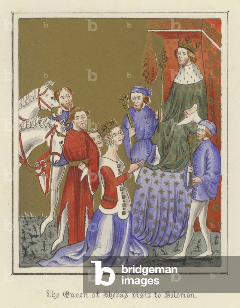 La visita della Regina di Saba a Salomone (lito a colori)