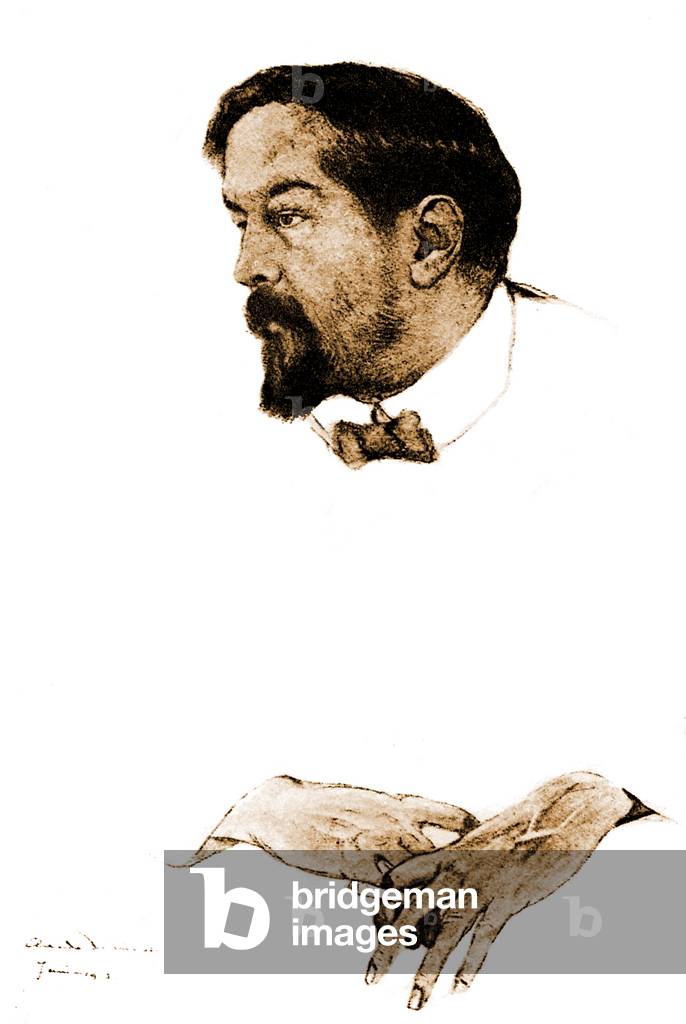 Image de Dessin représentant Claude Debussy - portrait par Ivan Thiele, b/w