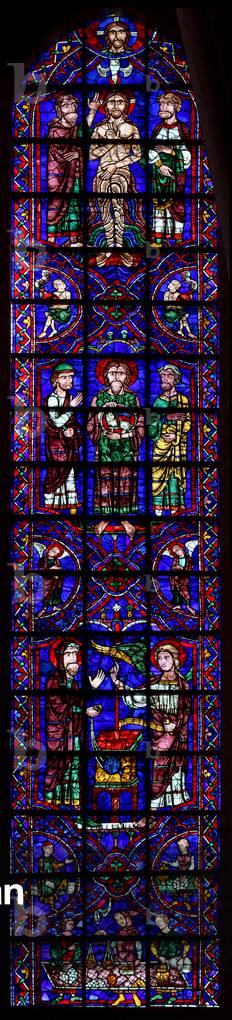 Three scenes from the Life of St John the Baptist (w106) (stained glass) by French Artist