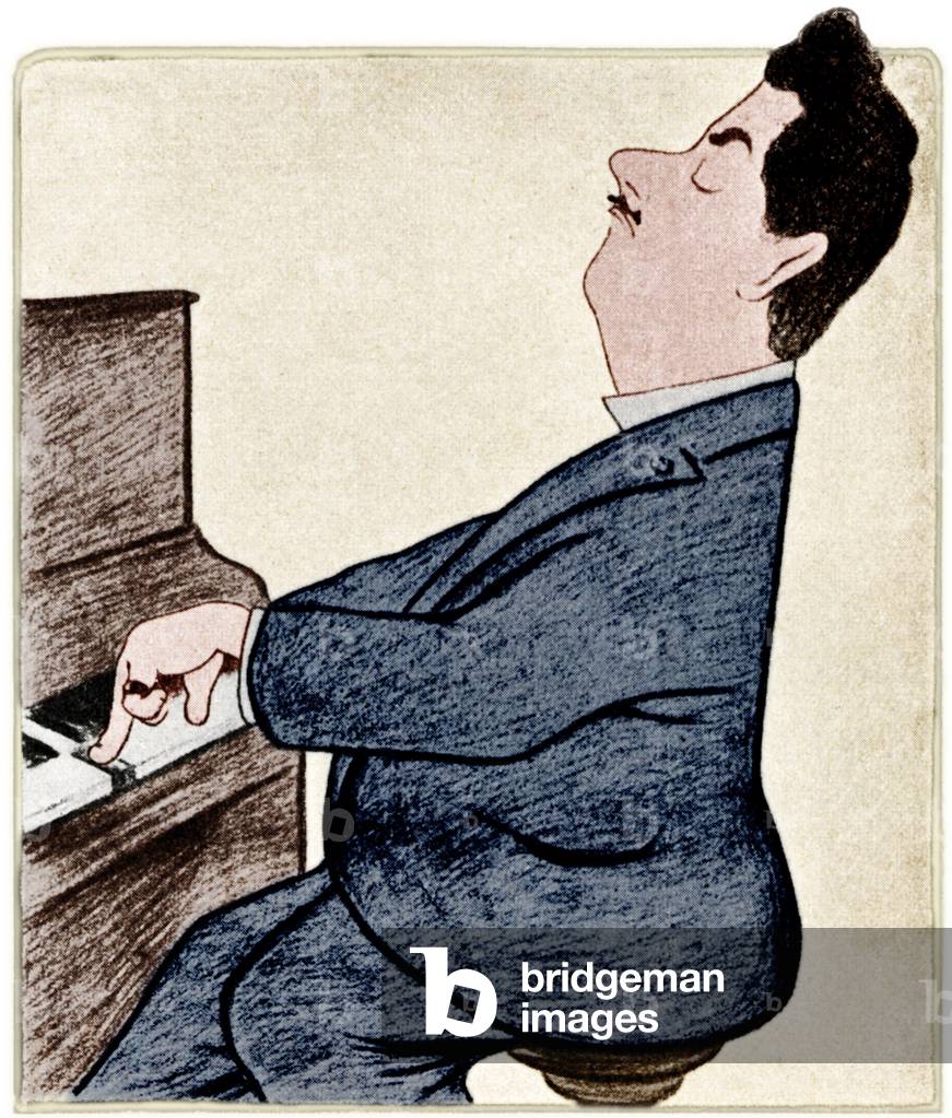 Puccini suona il pianoforte - Compositore italiano, 1858-1924 (disegno)