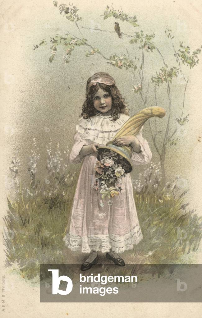 Image of Print depicting Girl with a cornucopia (colour litho) 1900 by European Artist