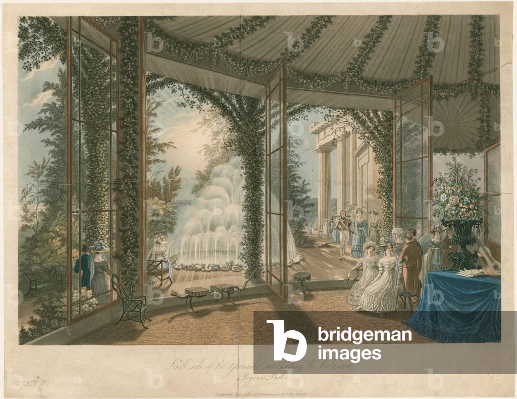 Südseite des Grounds rund um das Koloseum, Regent's Park (farbige Gravur)