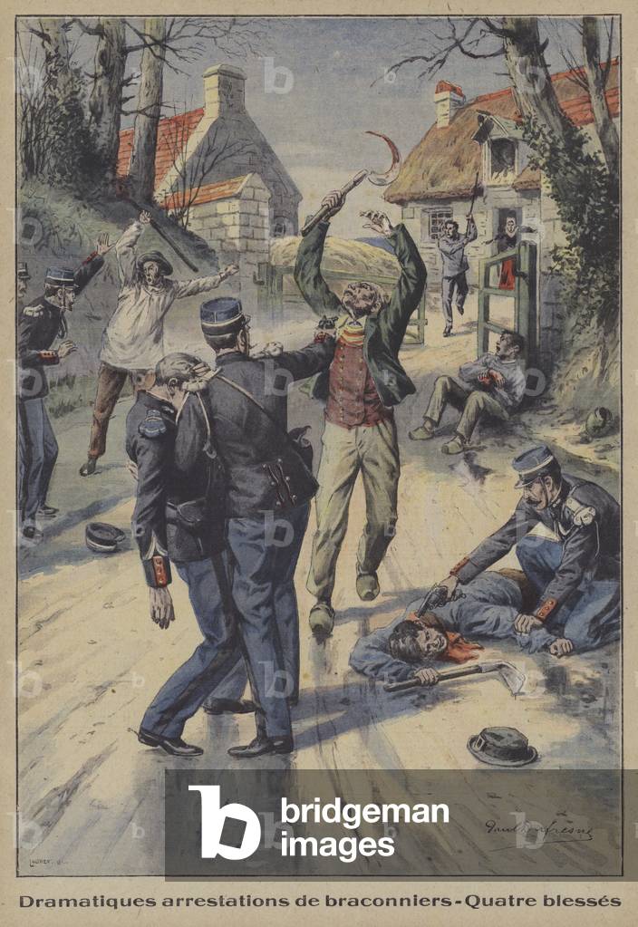 Eine dramatische Verhaftung einer Bande von Wilderer (Farbe litho)