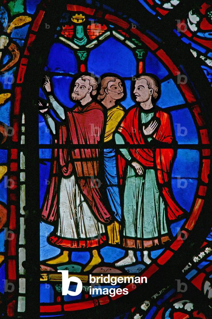 The St Thomas window: a group (w23) (stained glass) by French Artist