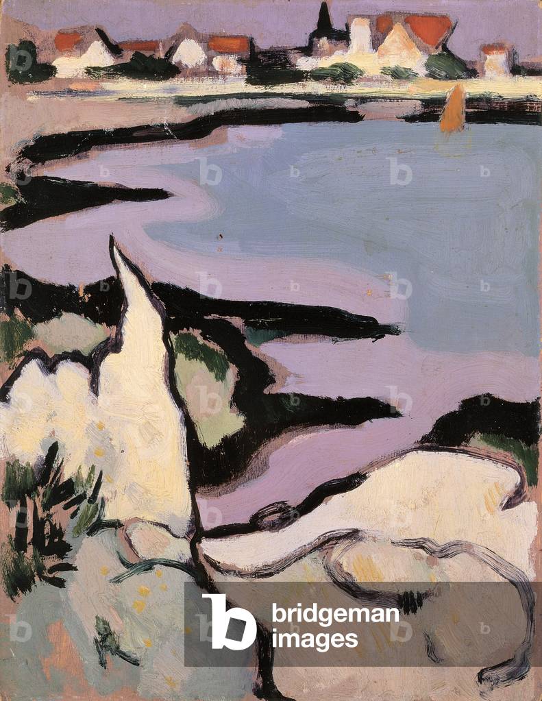 Rocce e una baia, c.1910 (pittura ad olio su tavola)