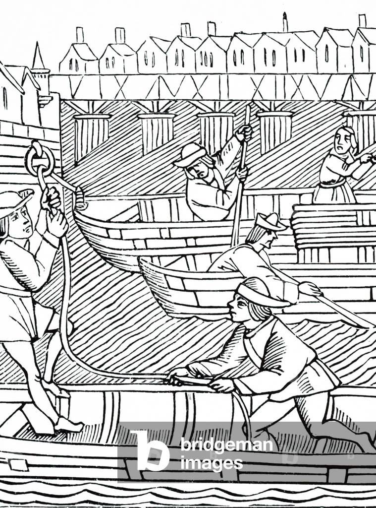 Un pedaggio riscosso sulle barche che passano sotto i ponti di Parigi, XVI secolo