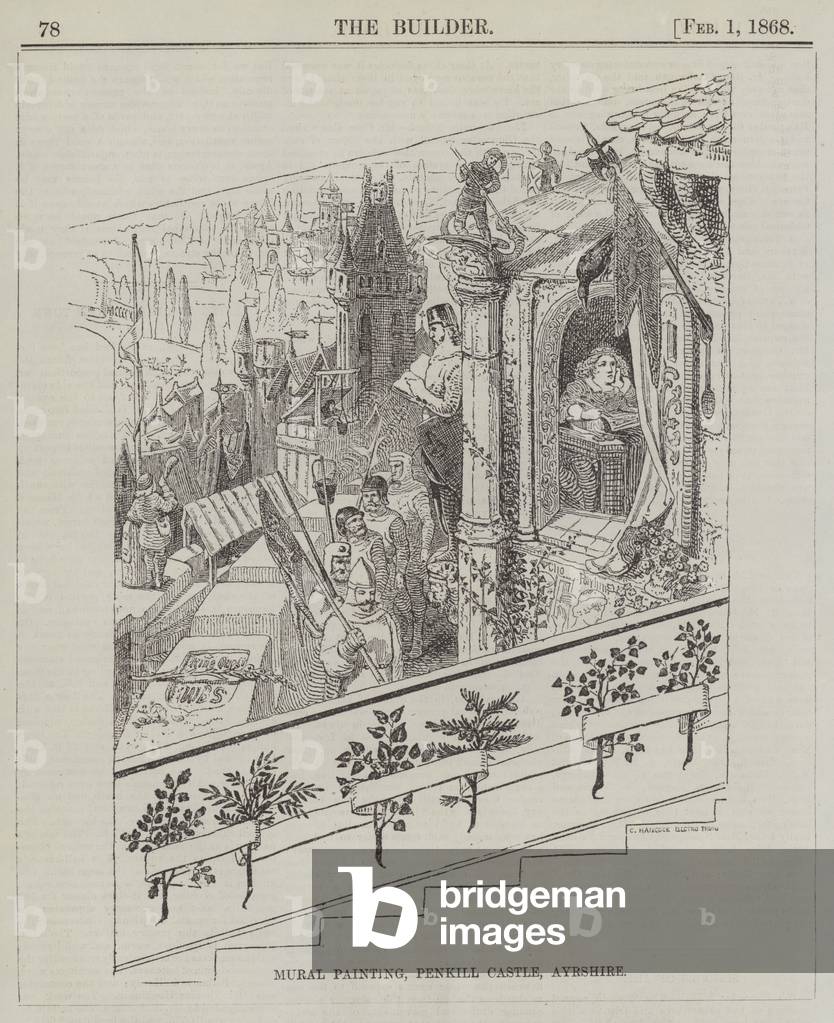 Peinture murale, Penkill Castle, Ayrshire (gravure)
