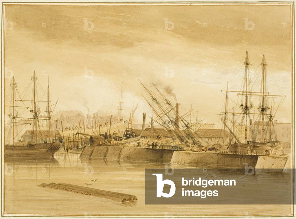 Image of Drawing depicting Eastern Wapping Dock 1826 by Thomas Leeson the Elder Rowbotham, b/w