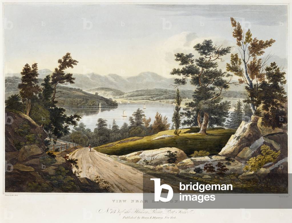 Vista vicino a Hudson, 1822 (acquatinta su carta con colorazione a mano)