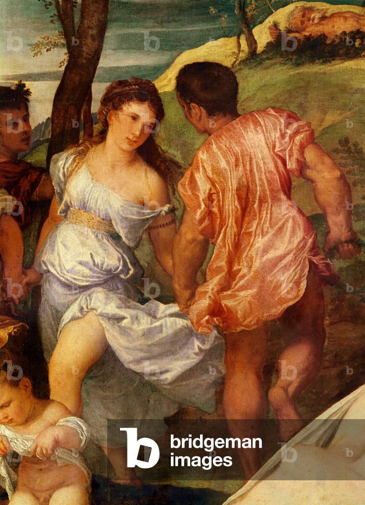 Das Bacchanal, Detail von zwei Figuren hinter Ariane. c.1518 (Öl auf Leinwand)