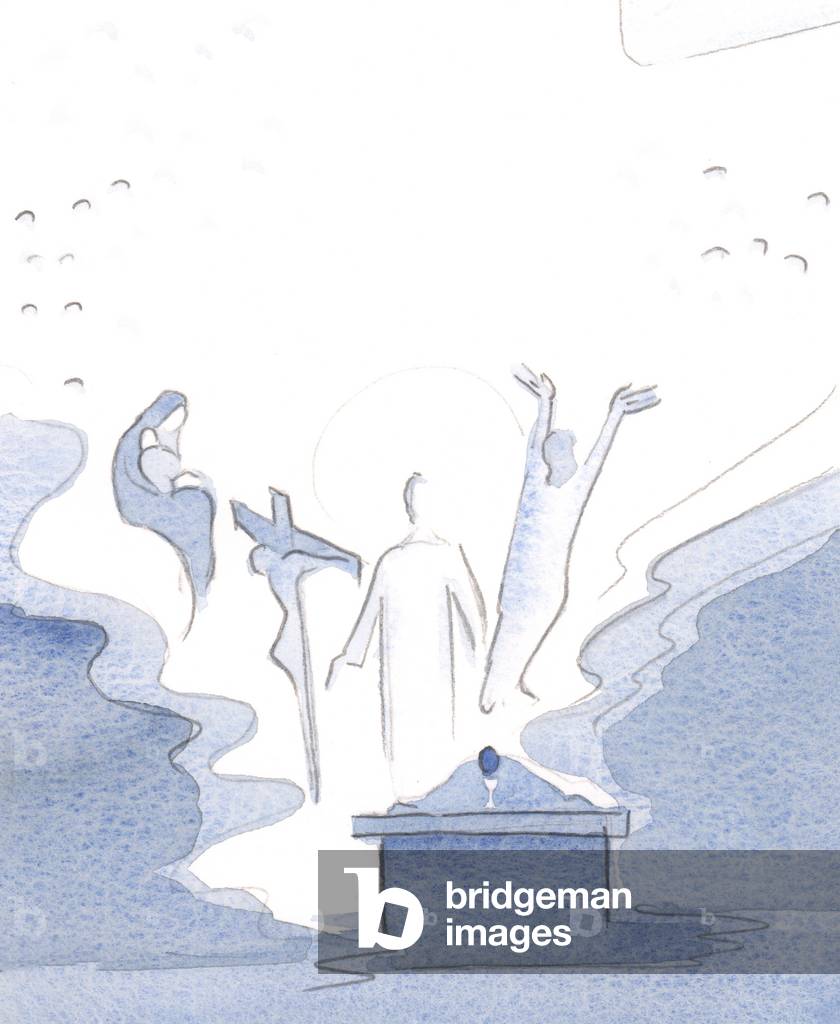 Alla Messa siamo presenti ad ogni mistero della vita di Cristo, 2001 (w/c su carta)