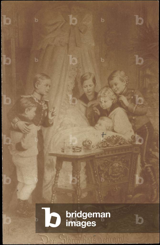 Artista Ak Der Stork cappelli portati, principi prussiani alla culla dei bambini (foto b/n)