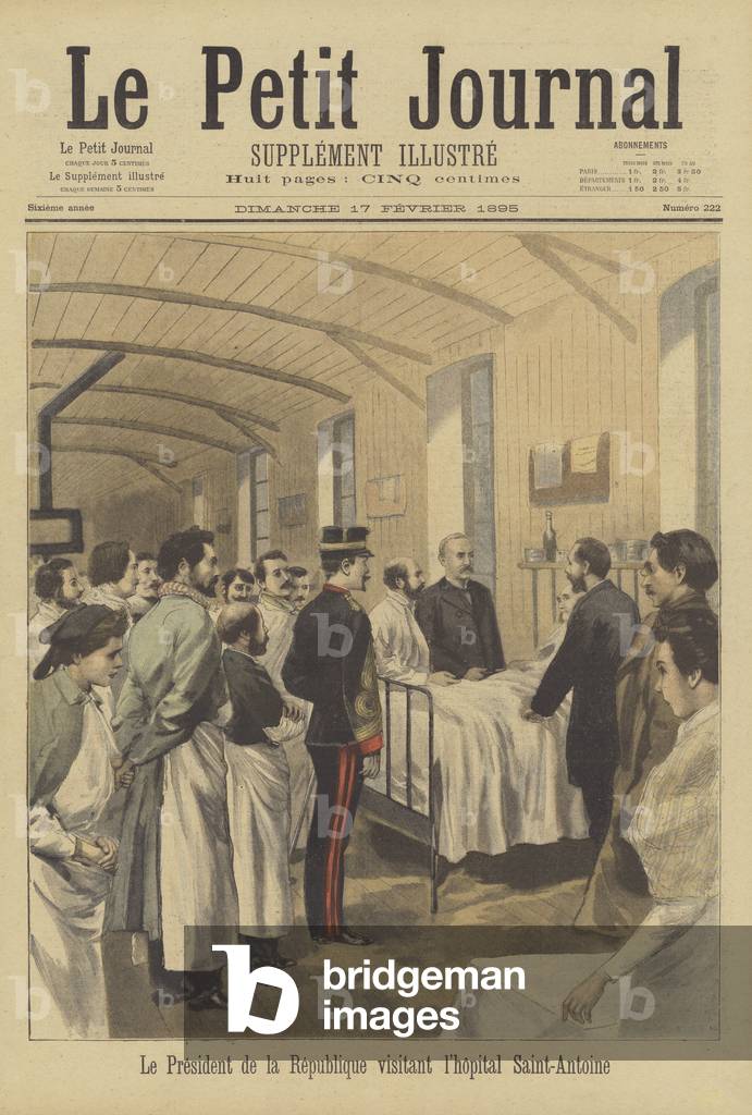 "Presidente Faure di Francia in visita all'ospedale Saint-Antoine (colore lito)" 1801 di French School