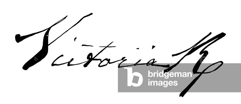 Signatur der Königin Victoria, wie dem Krönungseid beigefügt (Gravur)