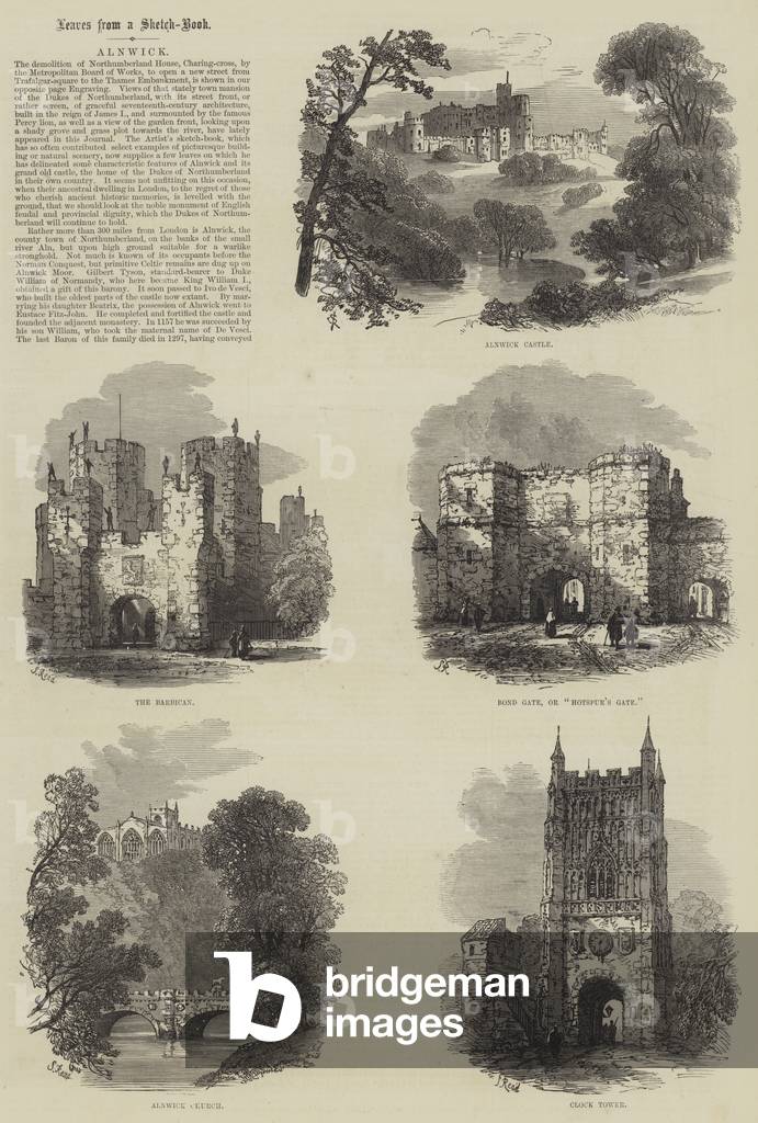Alnwick (gravure) 1875 par Samuel Read, b/w