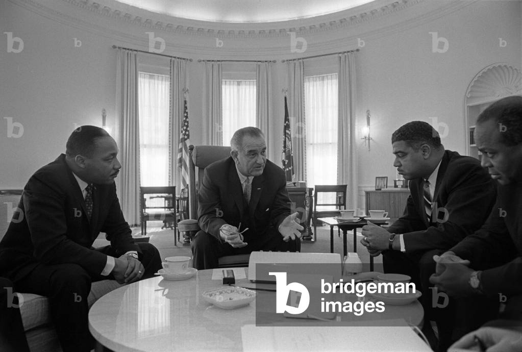 President Lyndon Johnson meets with Civil Rights leaders in the second