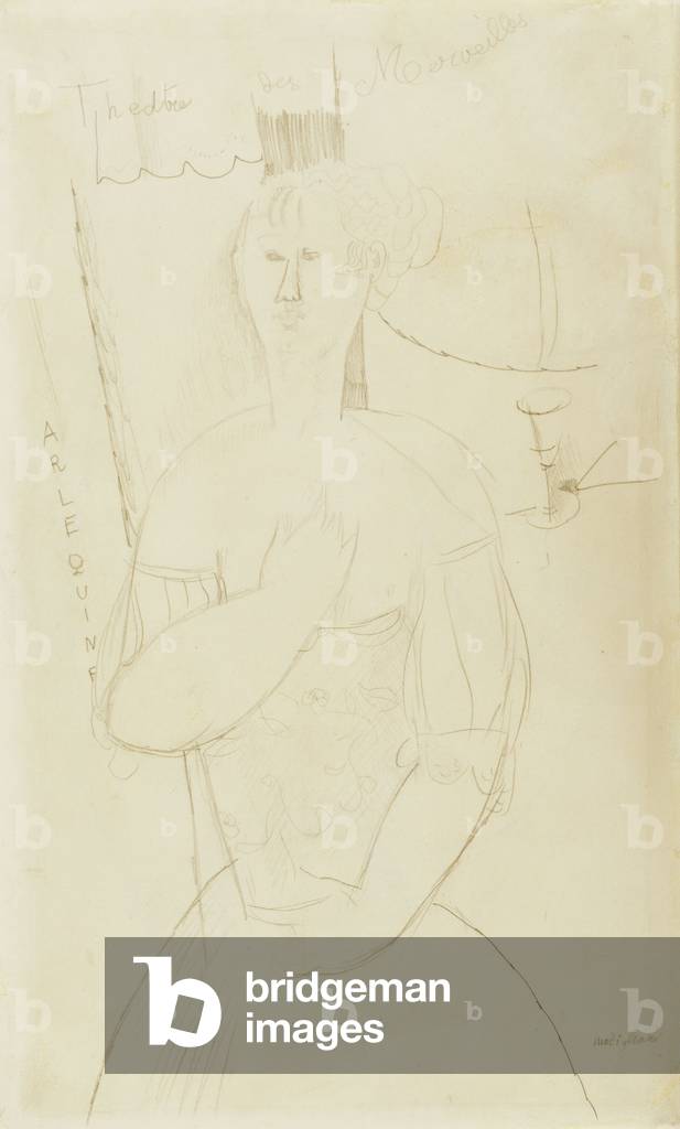 Image of Drawing depicting Harlequin, c.1915 by Amedeo Modigliani, b/w