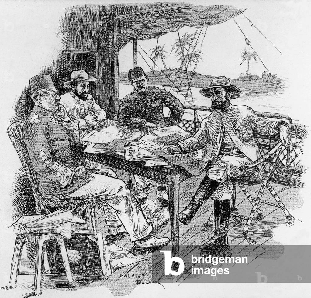 Commander Jean Baptiste Marchand and general oratio Herbert Kitchener on board " Dal " c.1896-1898, b/w