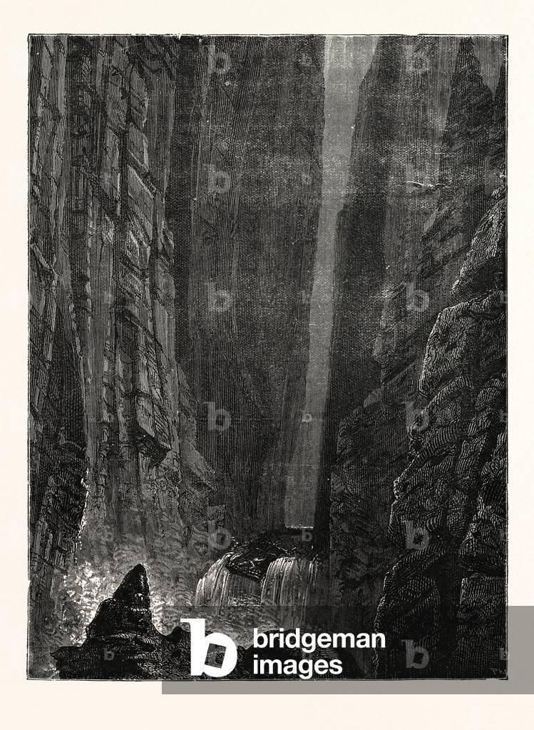 Immagine di Incisione "Il Grande Canyon del Colorado: Zattera precipitato sopra una cataratta"