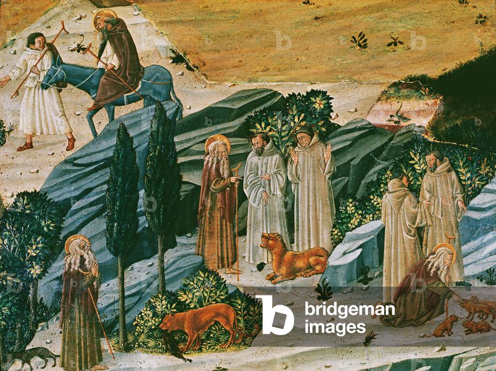 San Gerasimo nel deserto di Tebardo con il leone domato togliendo una spina dalla zampa, 1440 (tempera su tavo