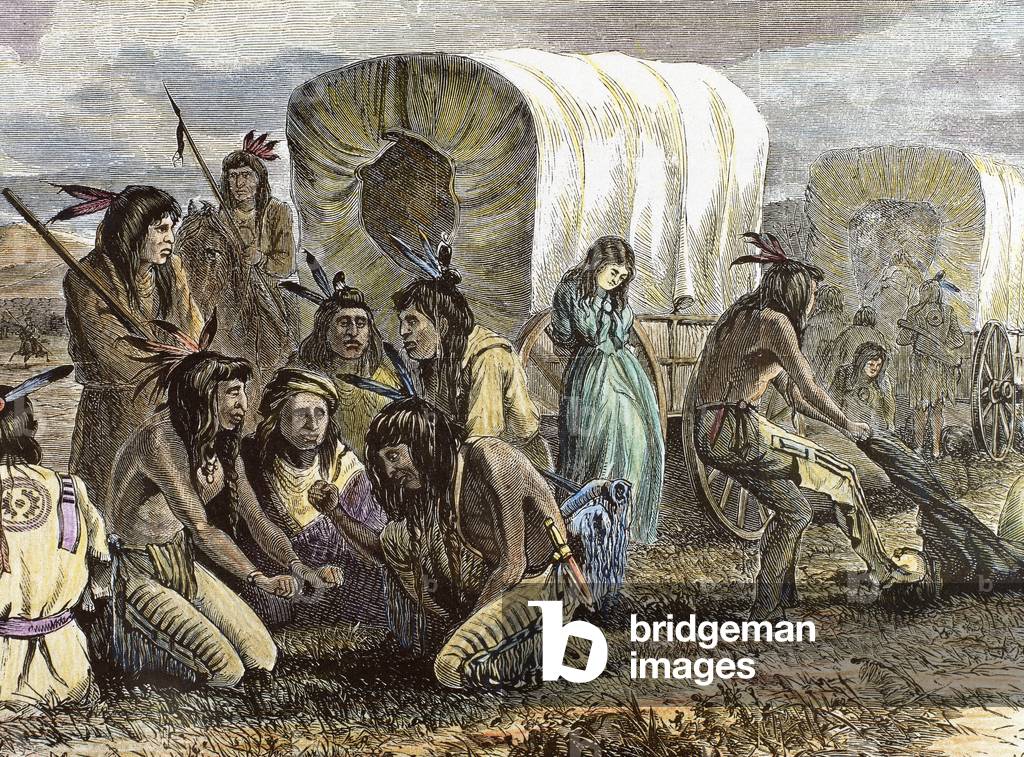 Immagine di Incisione "Cheyenne dopo aver razziato una carovana di coloni. Oregon" 1874 di William de la Monta