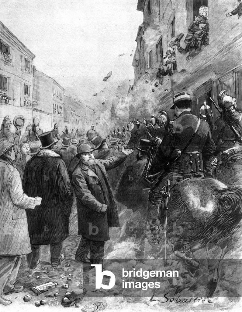 Immagine di Incisione "Arrivo dei deputati socialisti a Carmaux nel novembre 1896 (incisione)" 1896 di Louis R