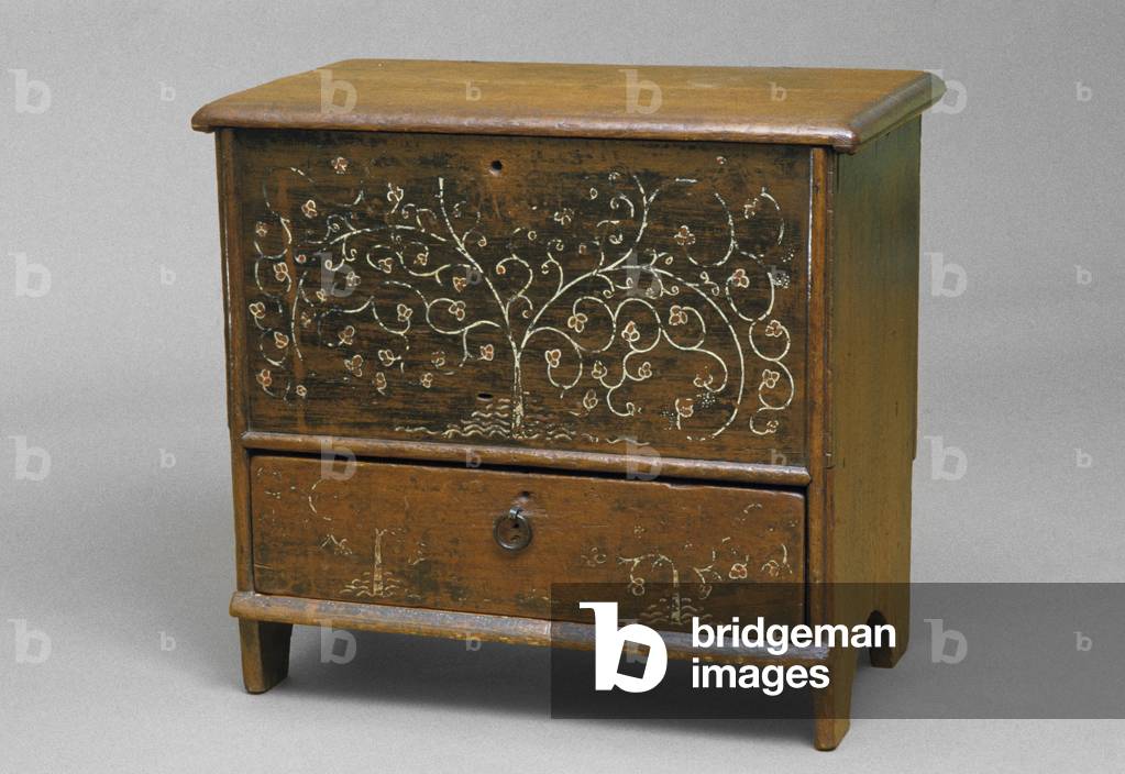 Miniatur-Truhe mit Schublade, 1725-1735 (bemalt östlichen weißen Kiefer; Kastanie)