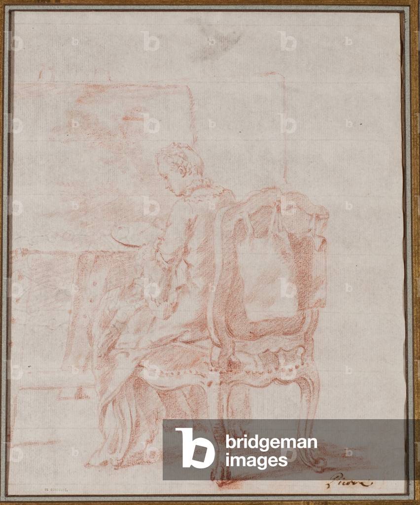 Une femme peignant un paysage (craie sur papier)
