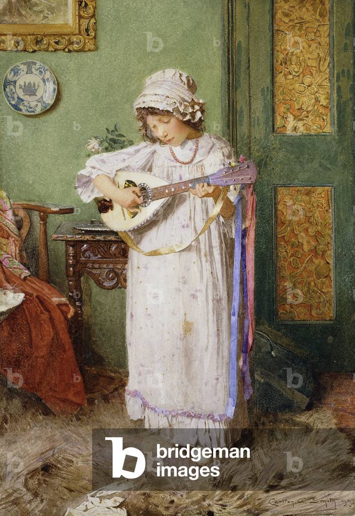 Immagine di Disegno "una ragazza giocare un mandolino", 1899 di Carlton Alfred Smith