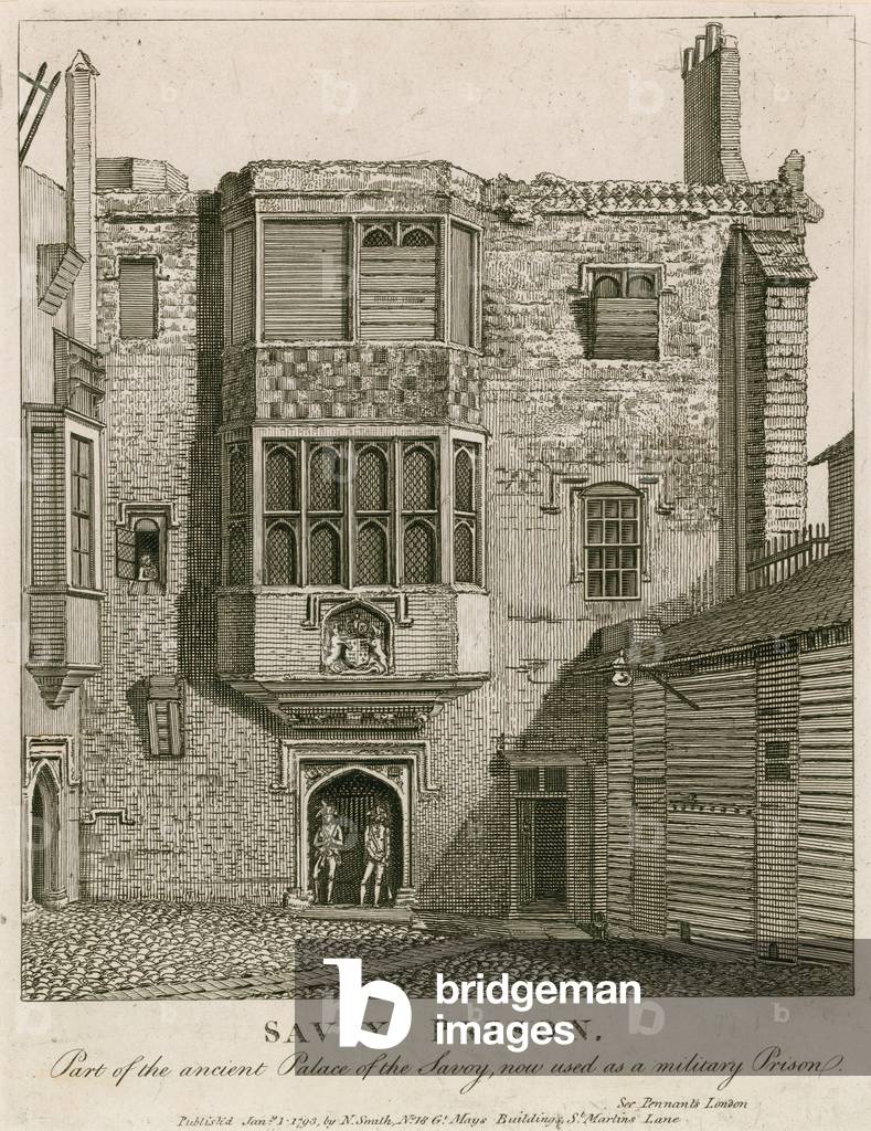 Savoyen Gefängnis, Teil des alten Palastes der Savoyen, jetzt als Militärgefängnis verwendet (Gravur)