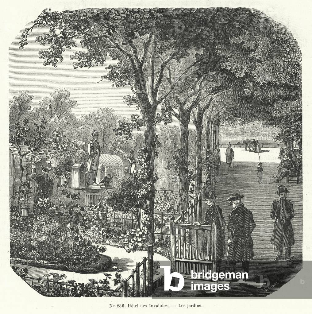 "Gärten des Hotels des Invalides" 1801 von French School, b/w