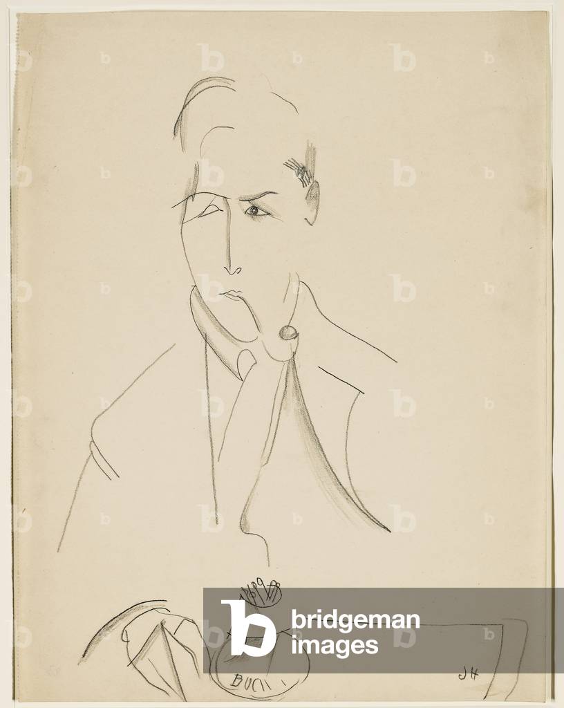 Portrait of Modigliani with pipe (charcoal on paper)