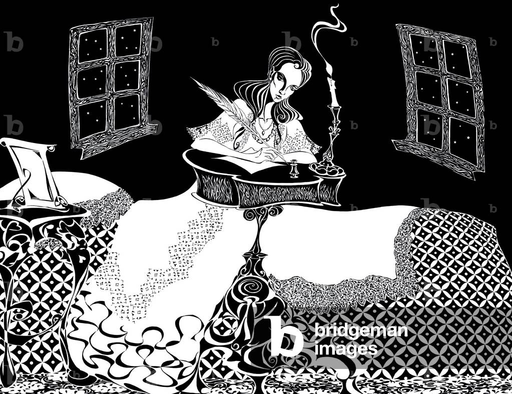 Tatiana, scena lettera', dall'opera di Tchaikovsky 'Eugene Onegin', riordinata versione di immagine file b/w, 