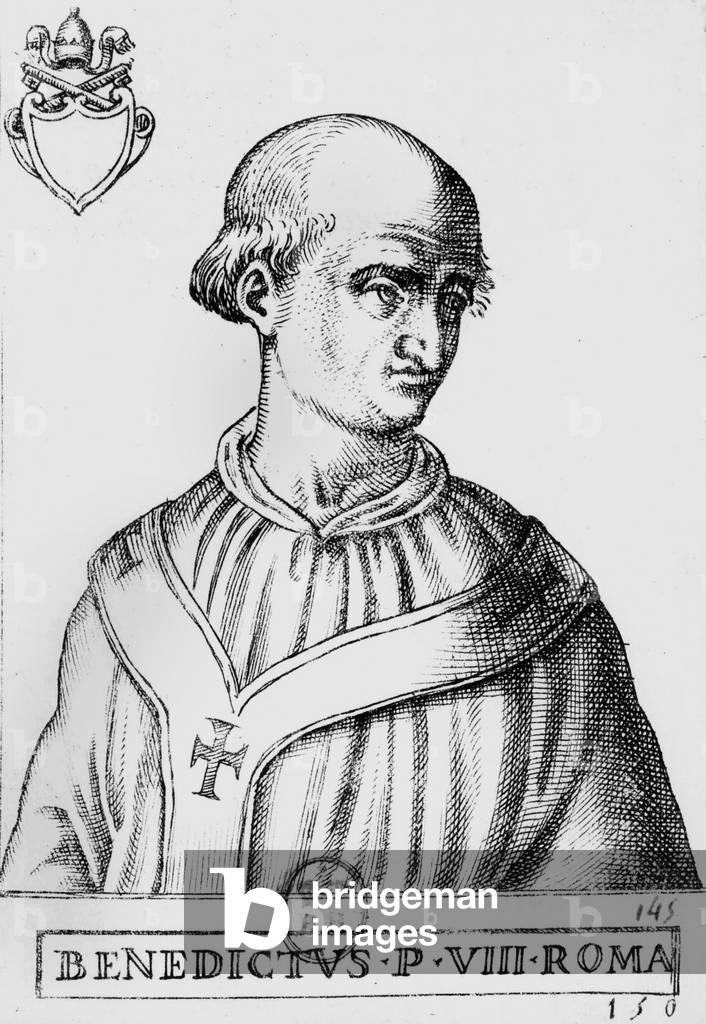 Papa Benedetto IX (Theophylacte de Tusculum, 1012-1055) papa in 1032-1044, 1045, 1047-1048, incisione di Caval