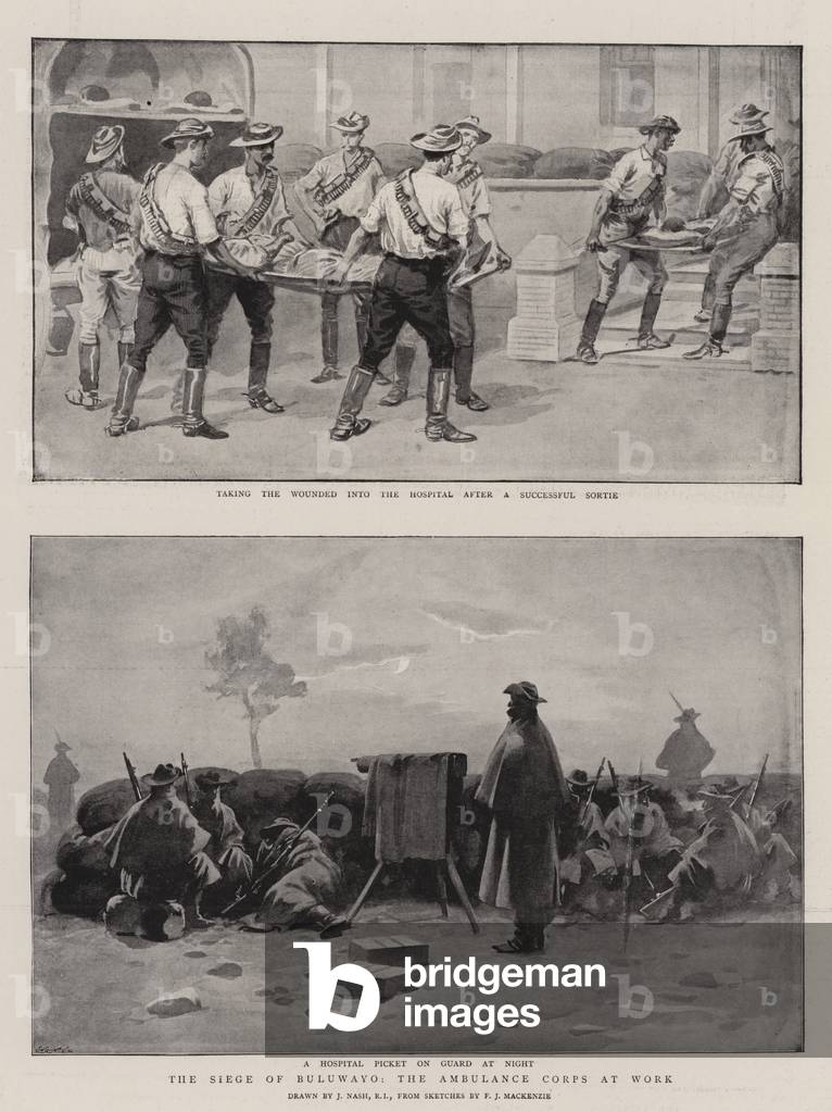 Image de Estampe représentant Le siège de Bulawayo par Joseph Nash, b/w