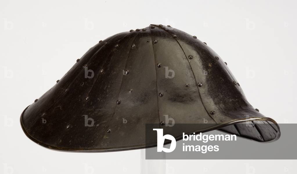 Jingasa, or 'war hat' (iron, copper alloy rim, lacquer & textile fragments)