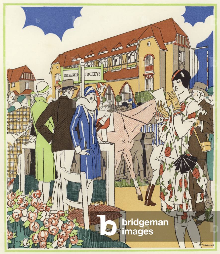 "Auf der Pferdeshow und Rennen von Le Touquet (Farbe litho)" von Rene Vincent