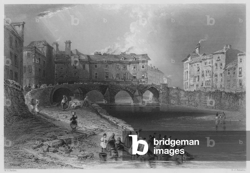 Old Baal's Bridge by William Henry Bartlett, b/w