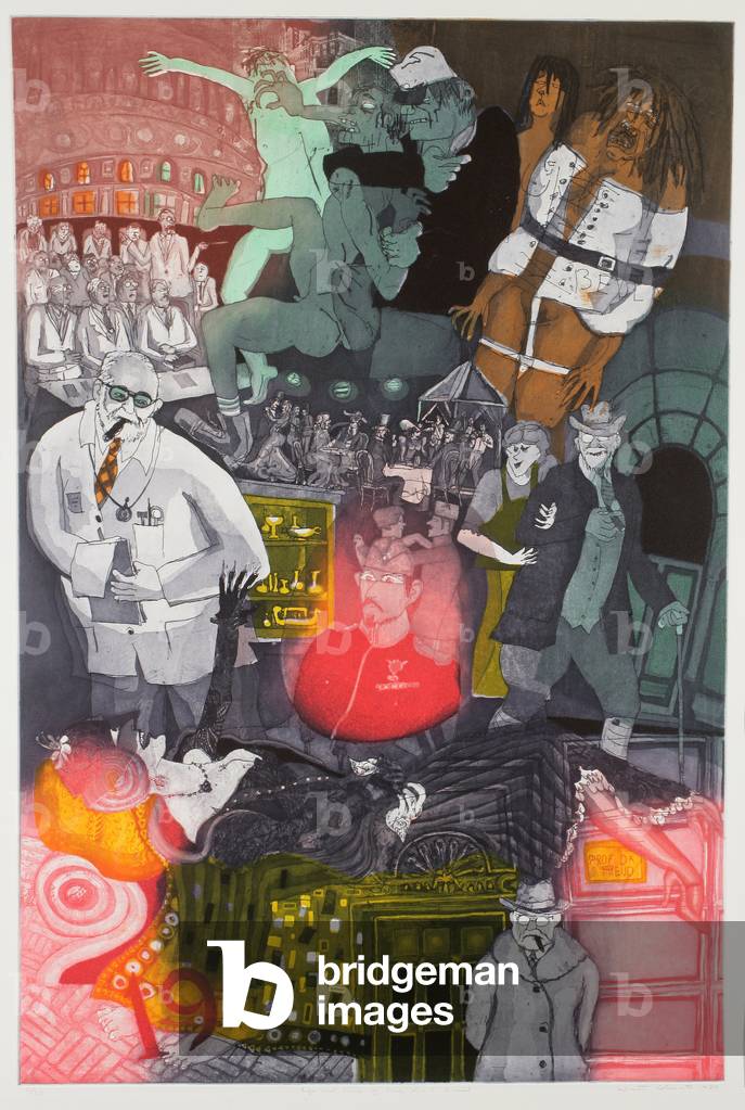 Life and Times of Prof. Dr. S. Freud, 1989 (acquaforte a colori, acquatinta e rilievo su bfk rives pape off-wh