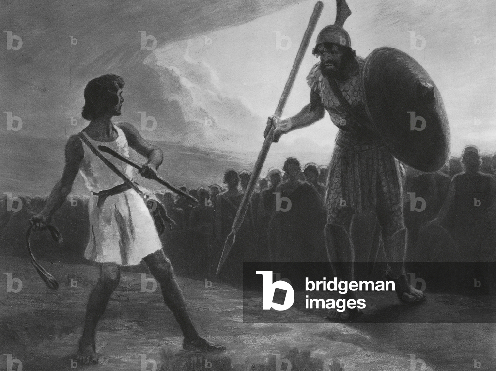 Image of Print depicting Goliath and David (litho) 1901 by Gebhard Fugel