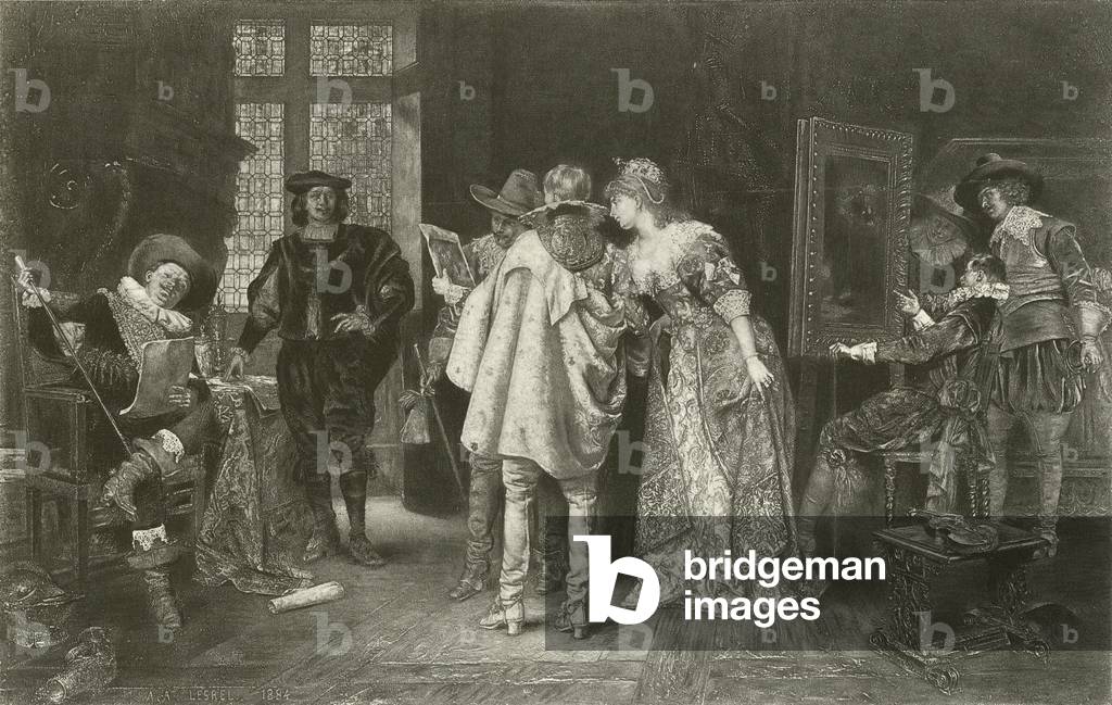 Image de Gravure représentant Les connaisseurs au Rembrandt's Studio (gravure) par Adolphe Alexandre Lesrel, b