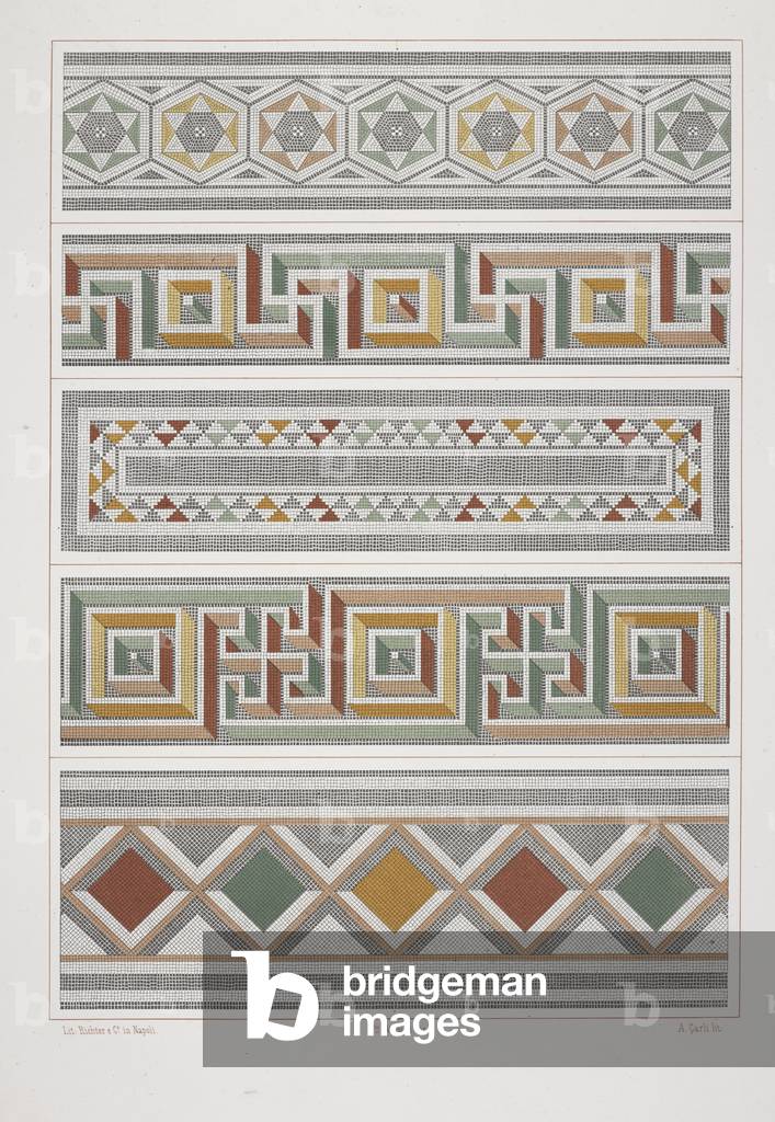 Immagine di Affresco "Riproduzione di alcuni affreschi raffiguranti cornici decorative."