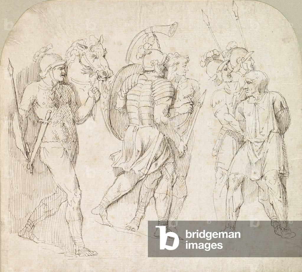 Bild von Zeichnung "Römische Soldaten marschieren und die Verhaftung eines Barbaren (Stift & Tinte auf Papier)