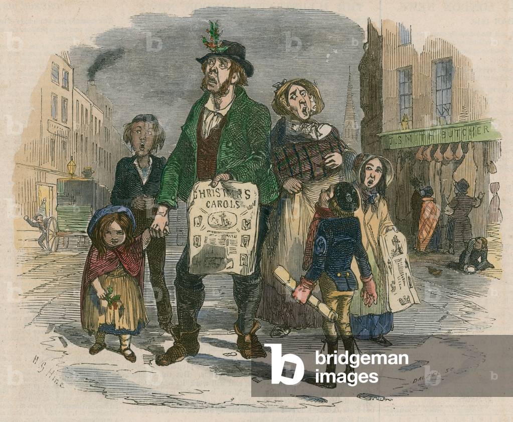 The Christmas Carol (colour litho) by Henry George Hine