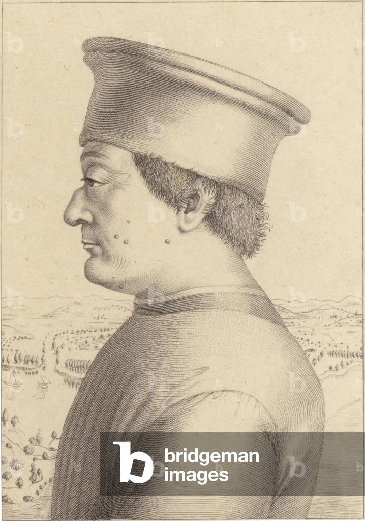 "Federico da Montefeltro (incisione)" di Piero della Francesca, b/w