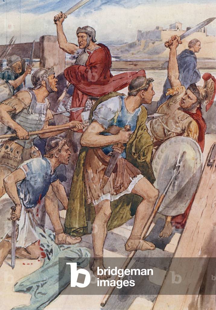 Die Verfolgung von Caius Gracchus (Farbe litho)