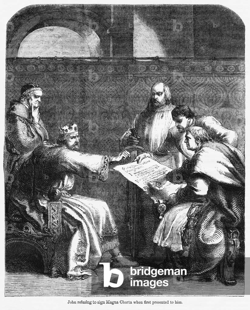 John refusing to sign Magna Charta when first presented to him, Illustration from John Cassell's Illustrated H
