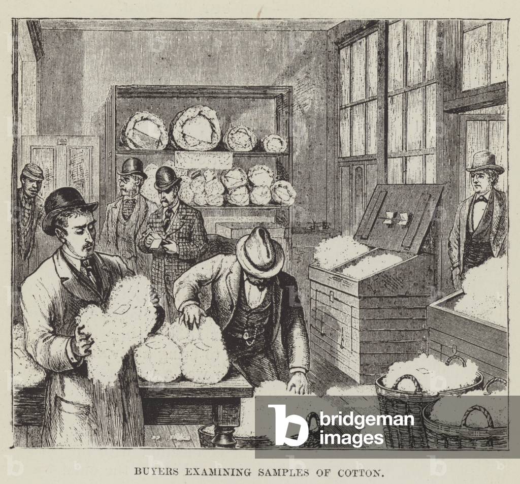 Buyers examining Samples of Cotton (engraving)