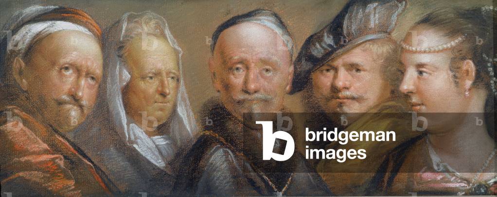 Studies of Five Heads after Rembrandt (pastel on copper plate)