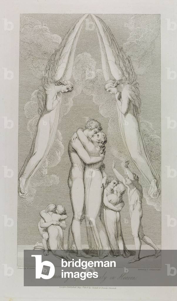 il incontro di una famiglia in cielo, pl.4, illustrazione da 'La tomba, un poesia' di William Blake (1757-1827